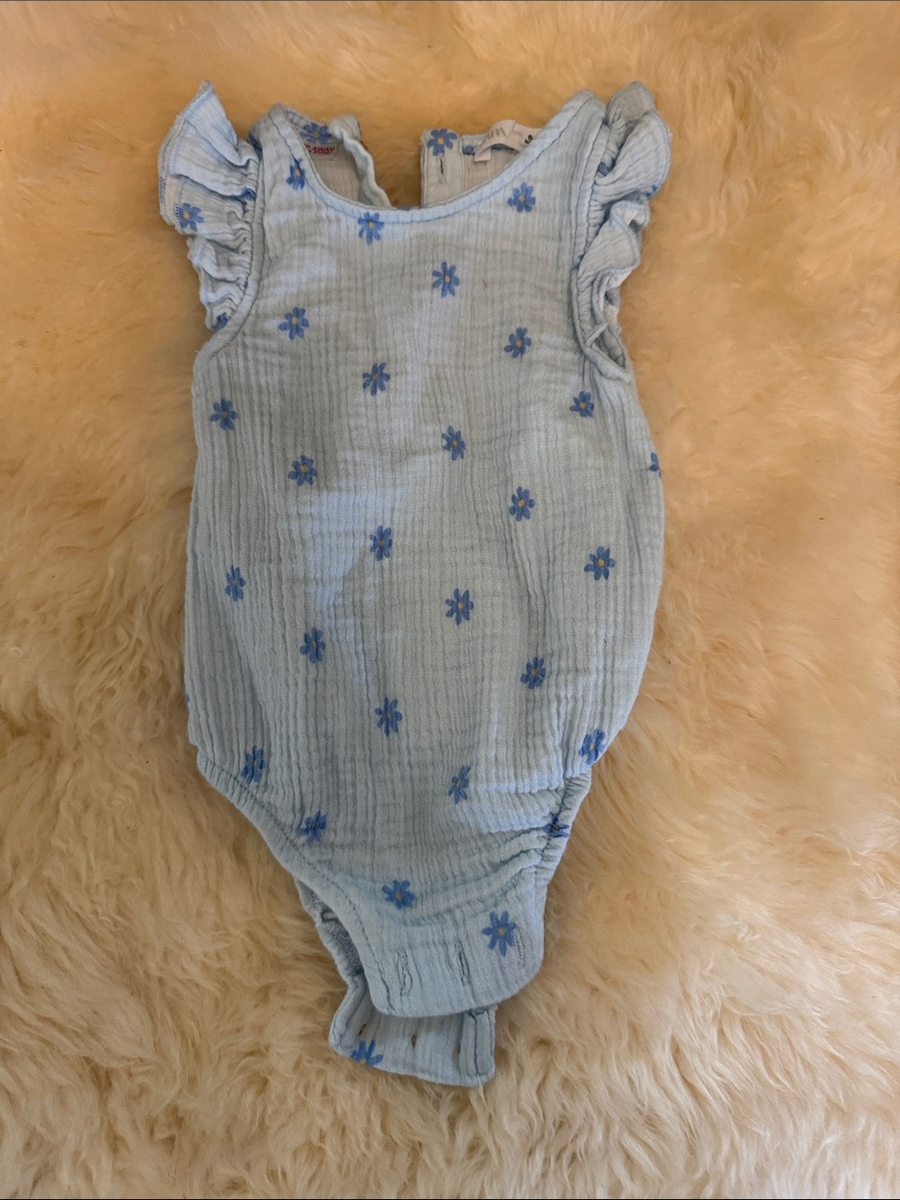 Zara Light Blue Floral Ruffle Shoulder One-Piece
